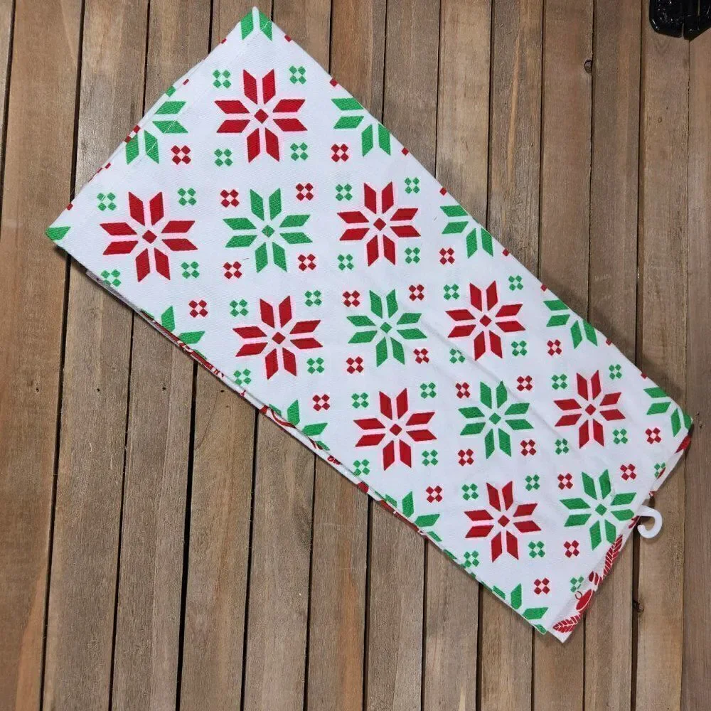 Christmas Flour Sack Dish Towel Set Red Green 15x26